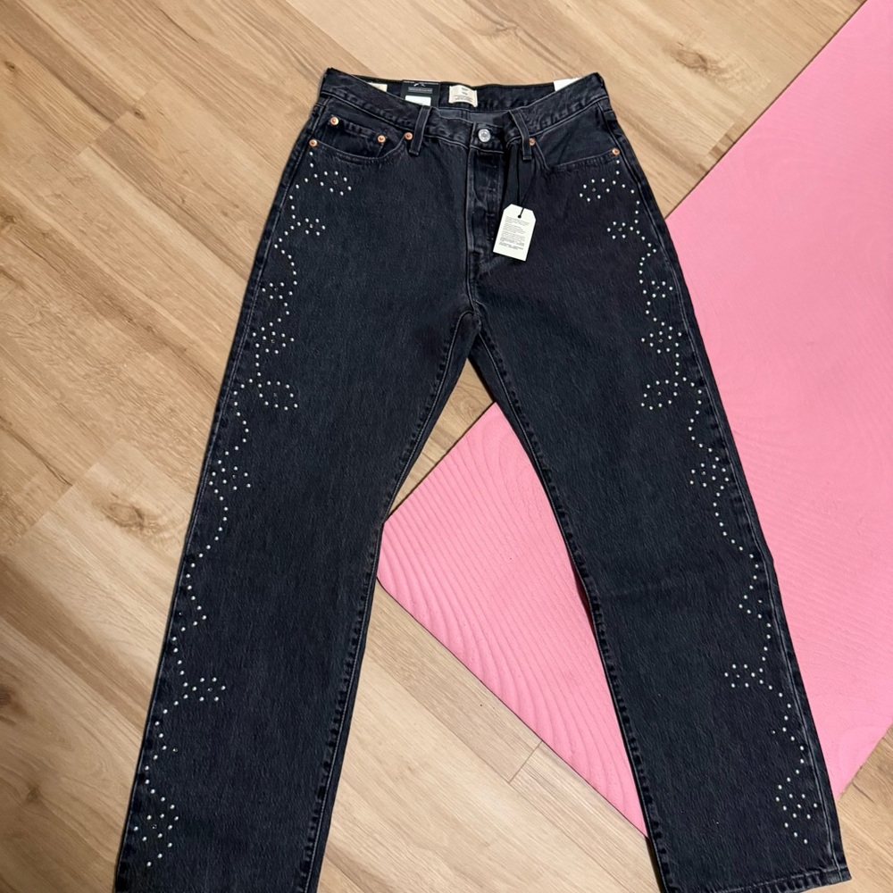 Levi's Black Straight Leg Jeans with Studded Design